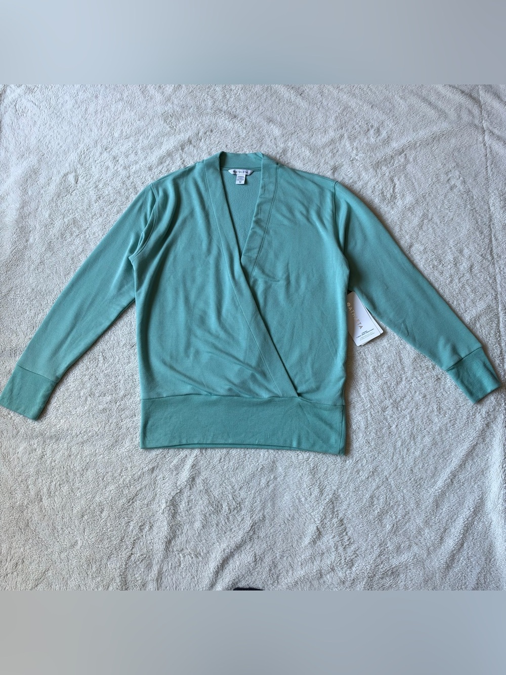Athleta Purana V-Neck Wrap Sweatshirt Balletcore Mint Green Women XS NWT